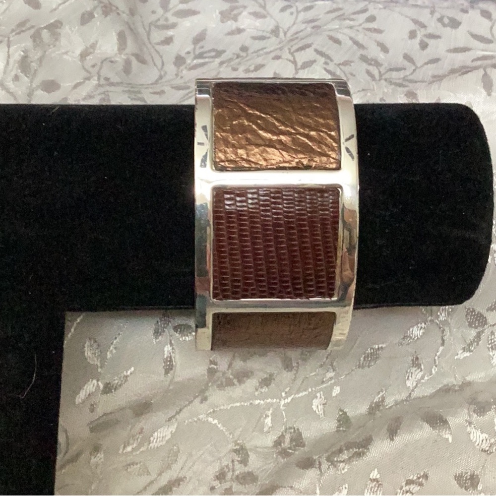 Brighton "NICK'S CUFF" Silver-Brown Wide Cuff Bracelet (MSR$78) NWT/Pouch